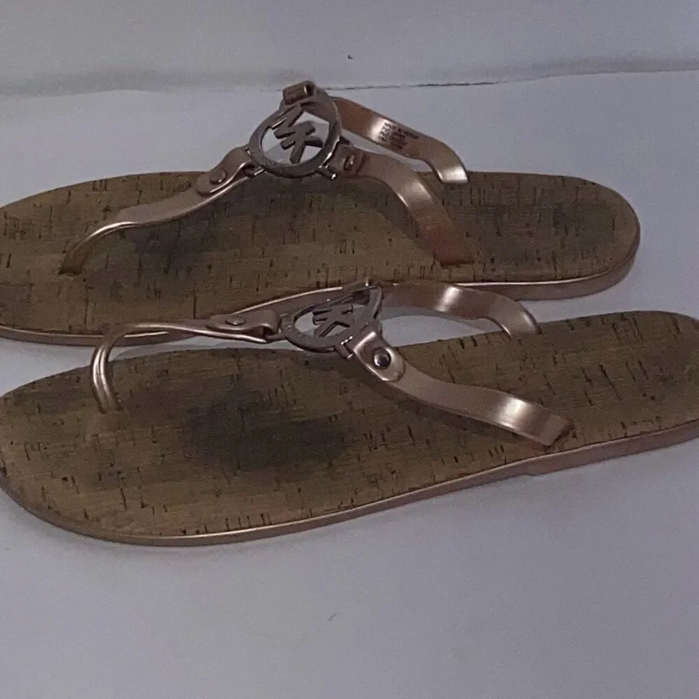 Michael Kors Women's Sable MK Charm Jelly PVC Cork Flip Flop Sandals Size 10M‎